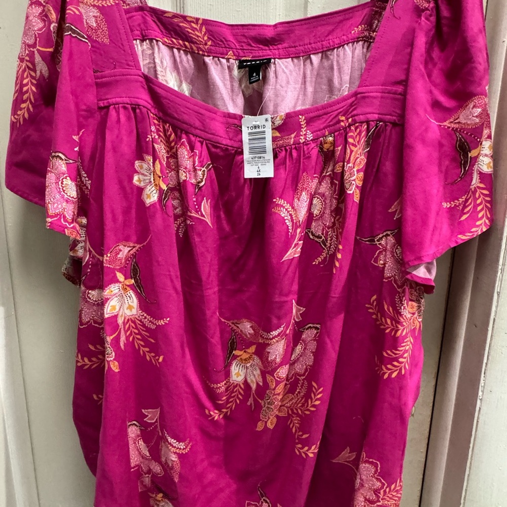 torrid Hot Pink Floral Off-Shoulder Blouse